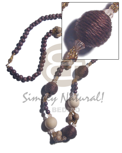 8mm round wood beads  bleached white 20mm nat wood and wrapped wood beads accent / 36in - Womens Necklace