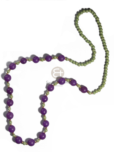 6mm wood round beads  in lime green  violet round wood beads combination / 30in - Womens Necklace