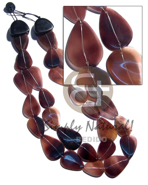2 graduated layers of 30 pcs. overlapping blacktab teardrop in 3 sizes- 38mmx28mm / 34mmx23mm/30mmx22mm    customize robles wood  tips / 23 in. - Womens Necklace