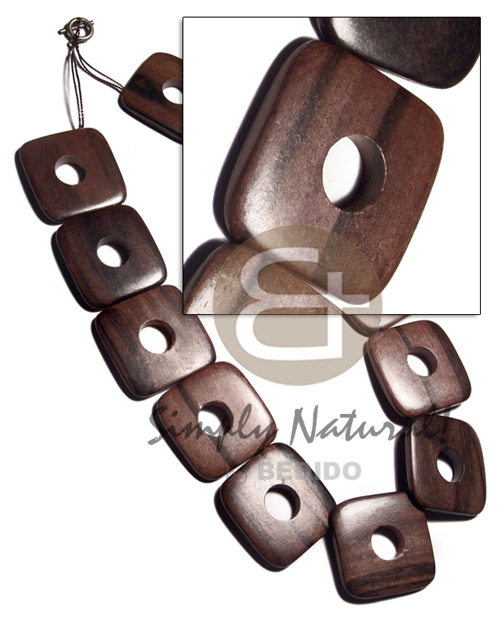 35mmx35mmx5mm square  round edges camagong tiger ebony hardwood face to face  12mm center hole   antique t-locks / 12 pcs. / 20in - Womens Necklace
