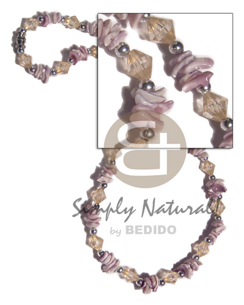 violet oyster chips and acrylic crystals combination / 16in/barrel lock - Womens Necklace