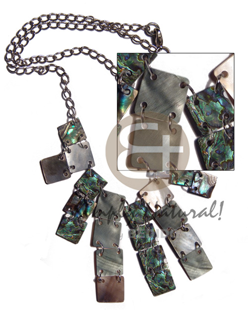 10mm paua/blacklip squares in metal chain - Womens Necklace