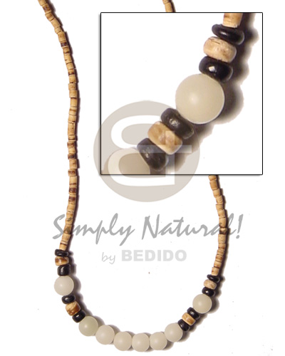 2-3 tiger heishe  buri beads natural and 4-5mm coco pokalet black/natural - Womens Necklace