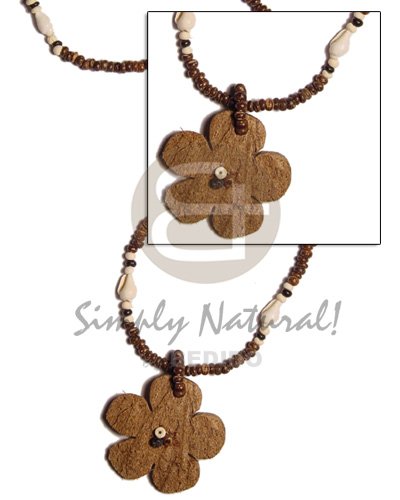 2-3 coco Pokalet brown  nassa and brown coco flower pendant 40mm - Womens Necklace