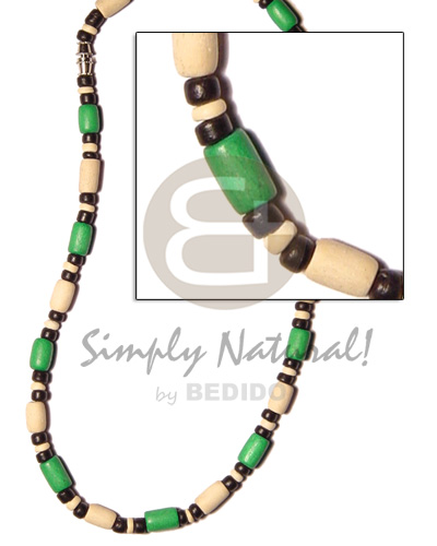 bleach/bright green wood tube  4-5mm blk/.bleach coco Pokalet alt - Womens Necklace