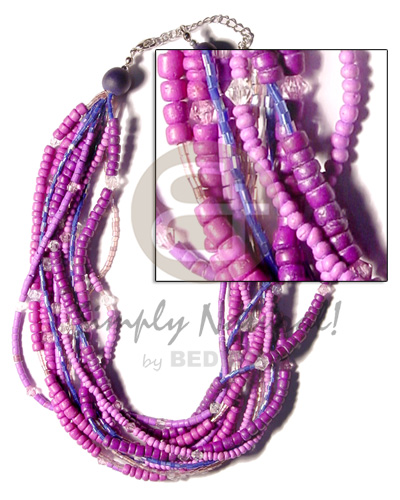 multi layered lavender graduated tones coco Pokalet/heishe  acrylic crystals/glass and wood beads - Womens Necklace