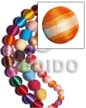 20mm natural white round wood beads wrapped in orange two toned crochet thread/ price per piece - Wood Beads