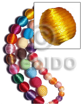 20mm natural white round wood beads wrapped in golden yellow china cord / price per piece - Wood Beads