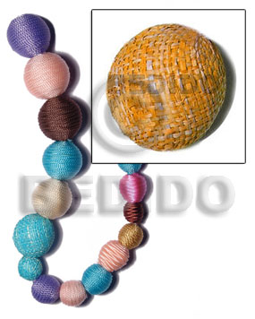 20mm natural white round wood beads wrapped in orange raffia / price per piece - Wood Beads
