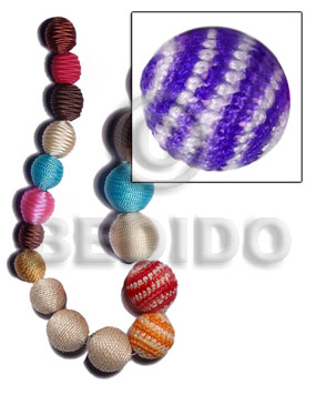 20mm natural white round wood beads wrapped in blue/white crochet / price per piece - Wood Beads