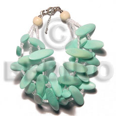3 rows aqua green slidecut wood beads  glass beads combination - Wood Bracelets
