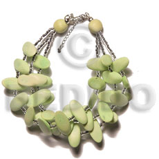 3 rows lime green slidecut wood beads  glass beads combination - Wood Bracelets