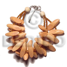 3 rows peach slidecut wood beads  glass beads combination - Wood Bracelets