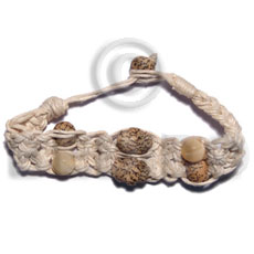 palmwood cylinder wood beads in macrame brown and tan wax cord - Wood Bracelets