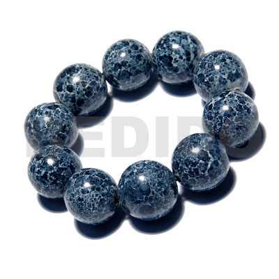 10 pcs. of 20mm round wood beads in high polished paint gloss mableized aqua blue green combination / elastic bracelet - Wood Bracelets