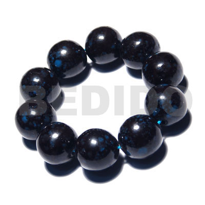 10 pcs. of 20mm round wood beads in  black high polished paint gloss color blue/marbleized / elastic bracelet - Wood Bracelets