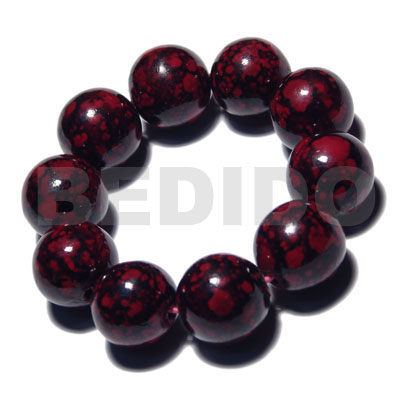 10 pcs. of 20mm round wood beads in  black high polished paint gloss color red/marbleized / elastic bracelet - Wood Bracelets