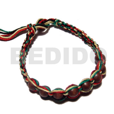 round wood beads in macrame / rasta tones - Wood Bracelets