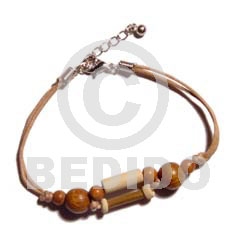 bamboo & wood beads combination on double wax cord - Wood Bracelets
