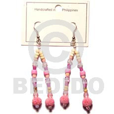 pink dangling limestone beads  acrylic crystals/2-3 coco heishe - Wood Earrings