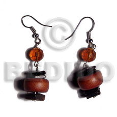 dangling 15mmx8mm disc robles wood beads  acrylic crystals & blackpen shell nuggets accent - Wood Earrings
