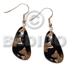 dangling 40mmx28mm nat. wood in black , handpainted  metallic gold fish accent - Wood Earrings