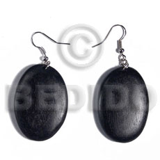 dangling oval 38mmx27mm nat. wood in black  clear semi gloss protective topcoat - Wood Earrings