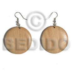 Dangling round 32mm natural wood Wood Earrings