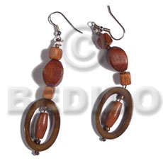 hand made Dangling 30mmx20mm oval laminated golden Wood Earrings
