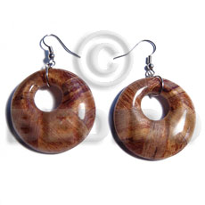 dangling earrings / 35mm  round laminated wood  banana bark  12mm hole - Wood Earrings