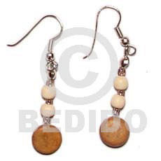 dangling coco sidedrill  wood beads - Wood Earrings