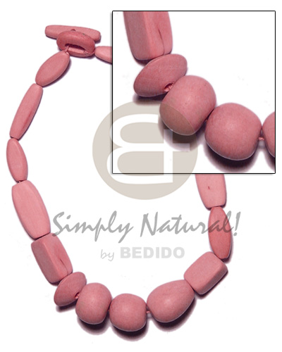 natural wood beads dyed in old rose color - Wood Necklace