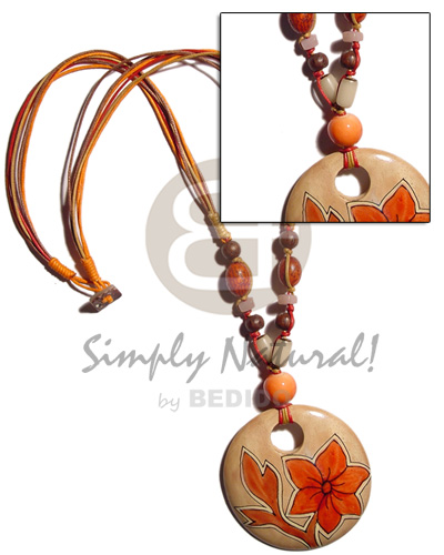 60mm round polished handpainted natural Wood Necklace