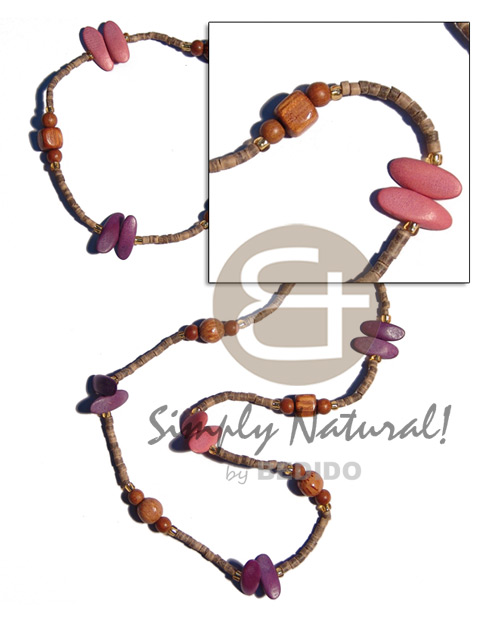 "kalandrakas"- asstd. wood beads per necklace when ordered in 2-3mm coco heishe tiger neckline / 36 in - Wood Necklace