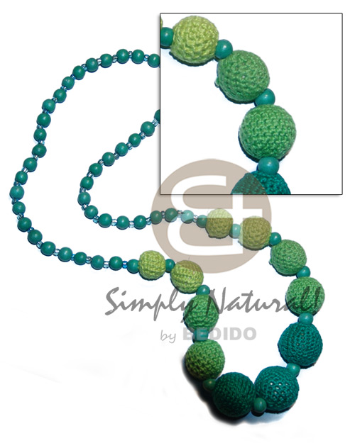 graduated wrapped wood beads and round 10mm wood beads in green tones /36 in - Wood Necklace