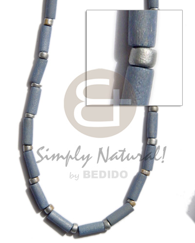 pastel blue wood tube  silver coco Pokalet - Wood Necklace