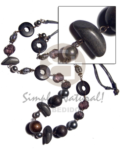 hand made Asstd wood beads in ash Wood Necklace