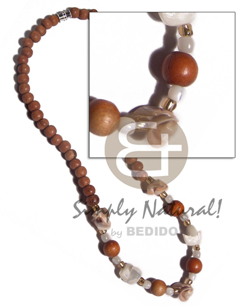 6mm /8mm bayong wood beads   crazy cut and troca beads combination  / 16in / barrel lock - Wood Necklace