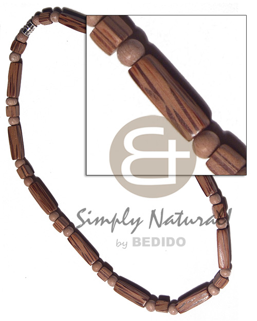20mmx6mm palmwood flat sided wood tube  round wood beads combination /16in/ barrel lock - Wood Necklace