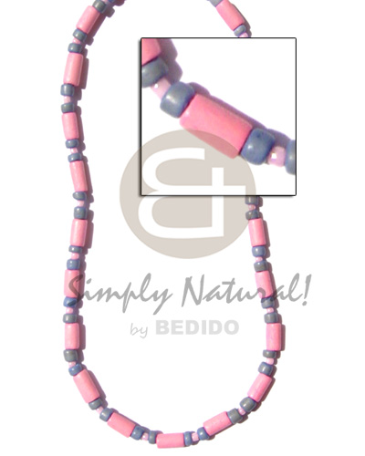 Pink woood tube lavender Wood Necklace