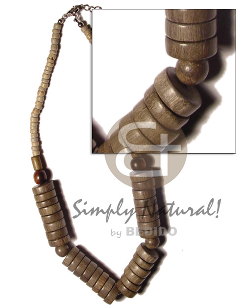 greywood wheels  4-5mm coco pokalet,wood tube and beads - Wood Necklace