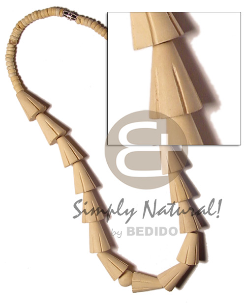 natural white wood cones  grove and 4-5mm coco pokalet natural - Wood Necklace