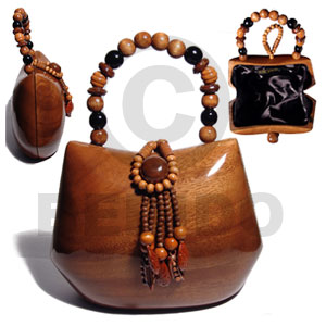 collectible handcarved laminated acacia wood handbag  / canoe natural / 8inx6inx3.5 in / handle ht: 4in. /  black satin inner lining - Wooden Acacia Bags
