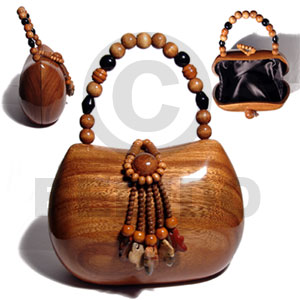 collectible handcarved laminated acacia  wood handbag  / toulouse natural 6inx8.5inx3.5in / handle ht: 4 1/4 in. /  black satin inner lining - Wooden Acacia Bags
