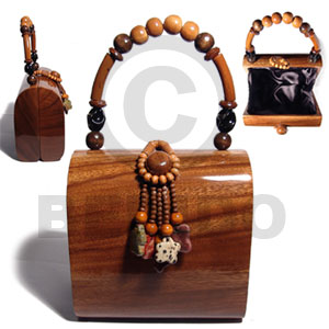 collectible handcarved laminated acacia  wood handbag /  charlene natural 6 3/4inx6 3/4inx4in / handle ht: 5 in. /  black satin inner lining - Wooden Acacia Bags