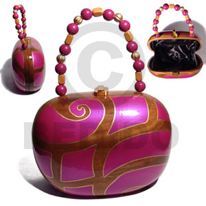 collectible handcarved laminated acacia wood handbag  / lucy purple natural / 7.5inx5.5inx4.2 in / handle ht: 4in. /  black satin inner lining - Wooden Acacia Bags