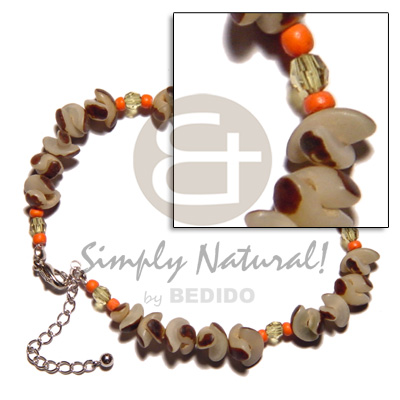 buri manol seed  orange 2-3mm coco Pokalet and acrylic crystals - Wooden Anklets
