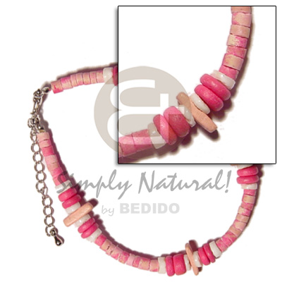 2 toned 4-5mm pink coco heishe  matching coco stick & 4-5mm bleach coco Pokalet. - Wooden Anklets