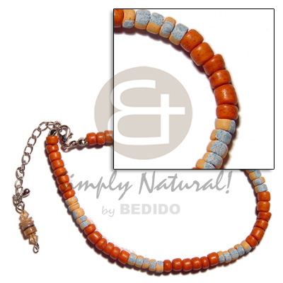 coral 4-5mm coco Pokalet.  orange coco splashing combination & dangling hammershell heishe - Wooden Anklets