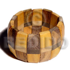 elastic patched 3 kinds of wood combination -nangka/robles/greywood   clear coat finish/ ht=28mm - Wooden Bangles
